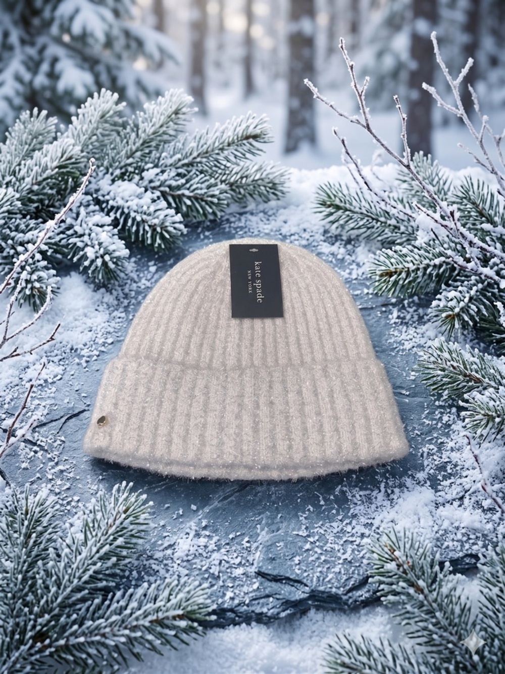 Kate Spade ♠️ Tinsel Knit Beanie in
English Rose Winter Hat Pink Metallic NWT